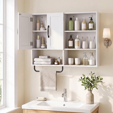 White Wall-Mounted Bathroom Cabinet with Adjustable Shelves