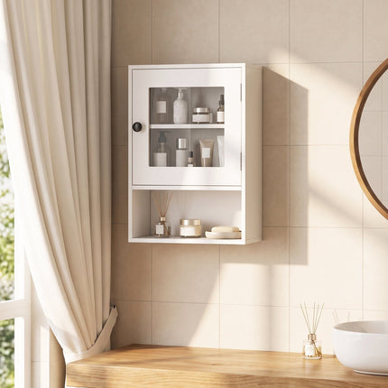 White Wall-Mounted Bathroom Cabinet with Glass Door