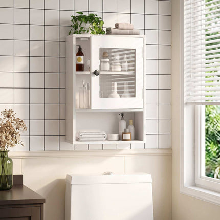 White Wall-Mounted Bathroom Cabinet with Glass Door