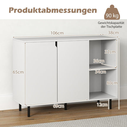 White Wooden Sideboard with Adjustable Shelves and Doors