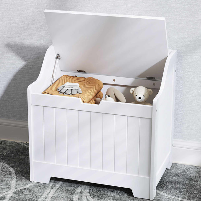 White Wooden Storage Chest with Lid, 61L Capacity