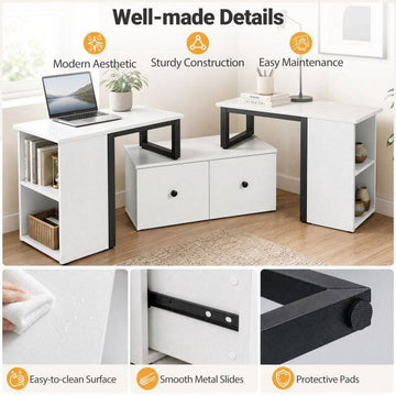 White Wooden TV Cabinet with Drawers and Open Compartments