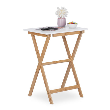 White bamboo folding table