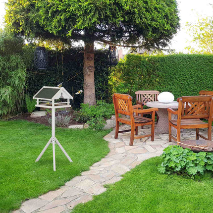 White bird table on post