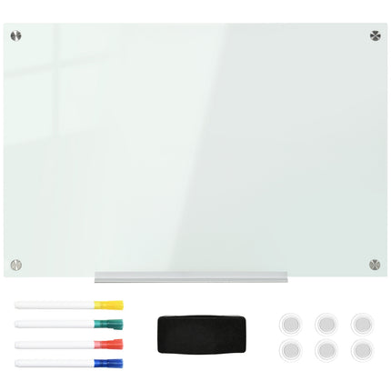 Whiteboard glass board, easel, shelf, 90x60Cm, 4 pens