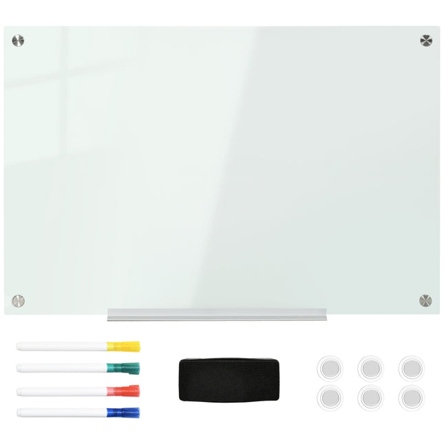Whiteboard glass board, easel, shelf, 90x60Cm, 4 pens