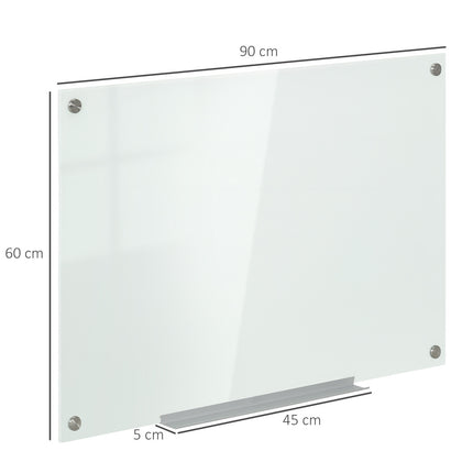 Whiteboard glass board, easel, shelf, 90x60Cm, 4 pens