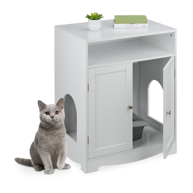 White cat cabinet for litter box