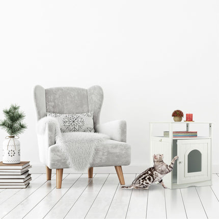 White cat cabinet with shelf