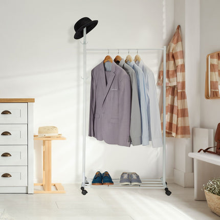 White coat hanger with wheels