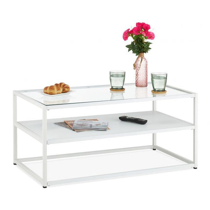 White coffee table with glass top