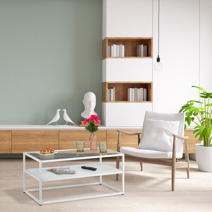 White coffee table with glass top