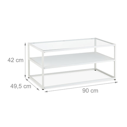 White coffee table with glass top