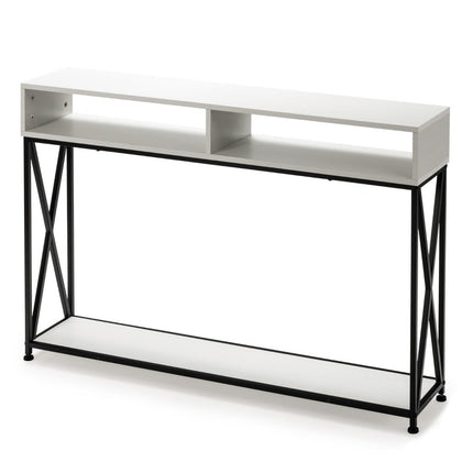 White console table with open shelf and steel frame 120 x 23 x 79 cm