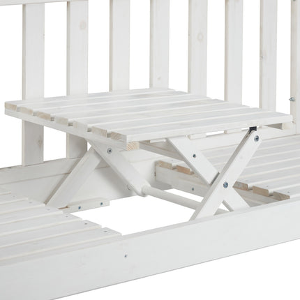 White garden bench with table