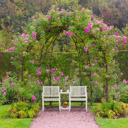 White garden bench with table
