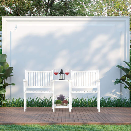 White garden bench with table
