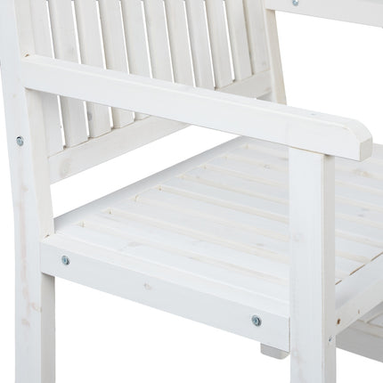 White garden bench with table