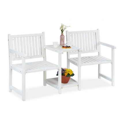 White garden bench with table