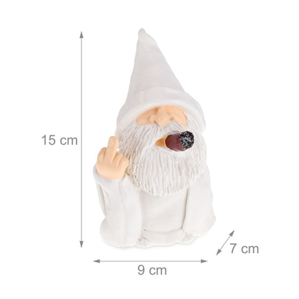 White garden gnome with middle finger