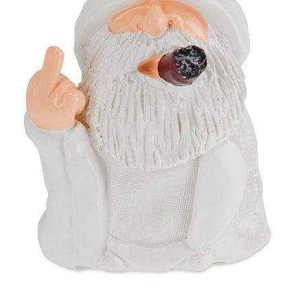 White garden gnome with middle finger