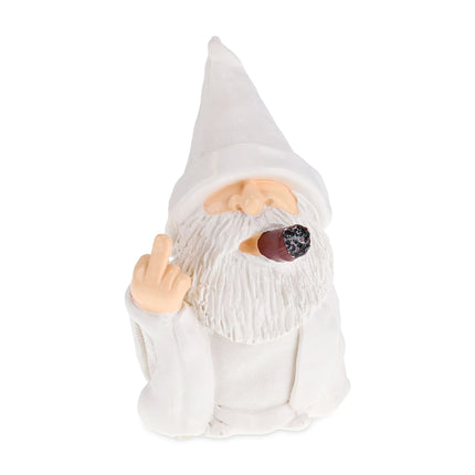 White garden gnome with middle finger