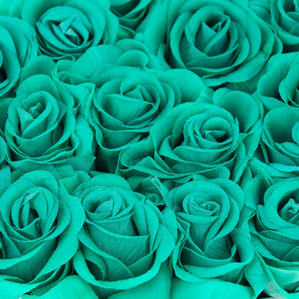 White heart-shaped rose box with 18 roses
