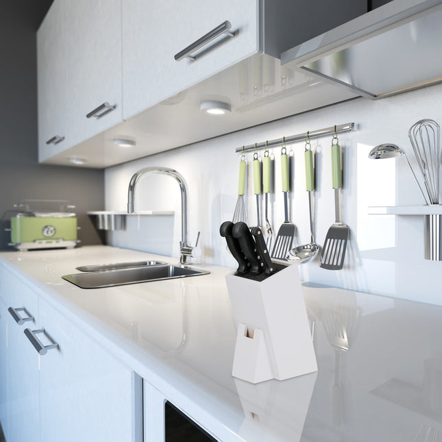 White knife block with straw