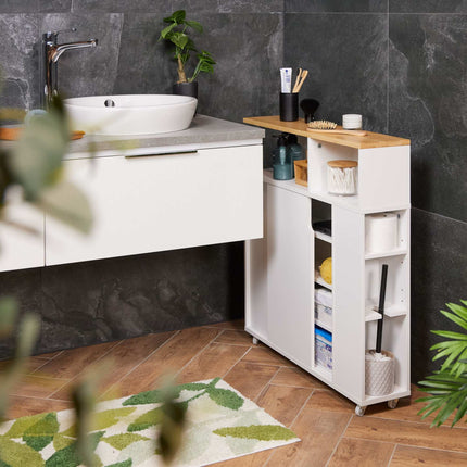 White niche cabinet with bamboo surface