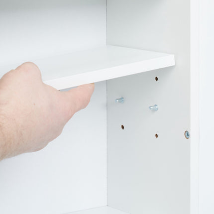 White niche cabinet with bamboo surface