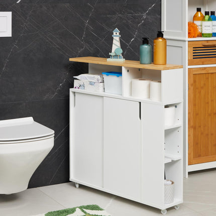 White niche cabinet with bamboo surface
