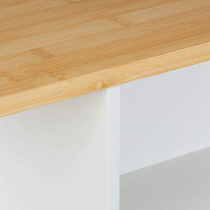 White niche cabinet with bamboo surface