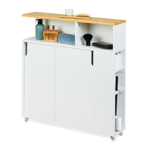 White niche cabinet with bamboo surface