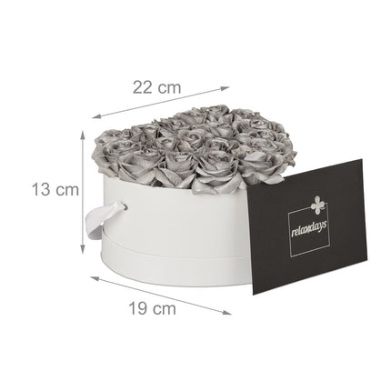 White rose box with 18 silver roses