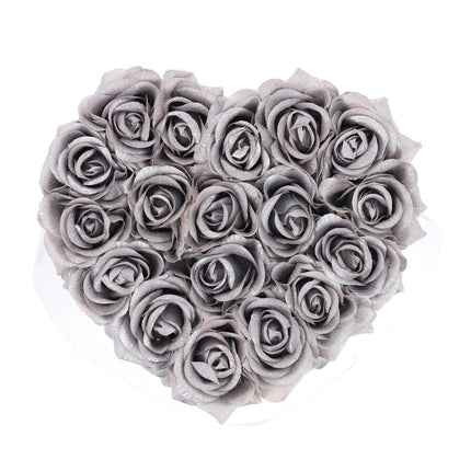 White rose box with 18 silver roses