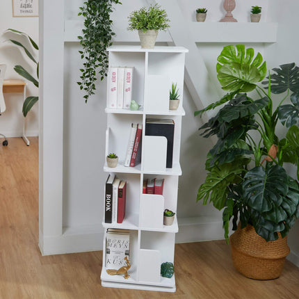 White rotating bookcase