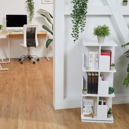 White rotating bookcase