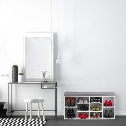 White shoe bench with 10 compartments