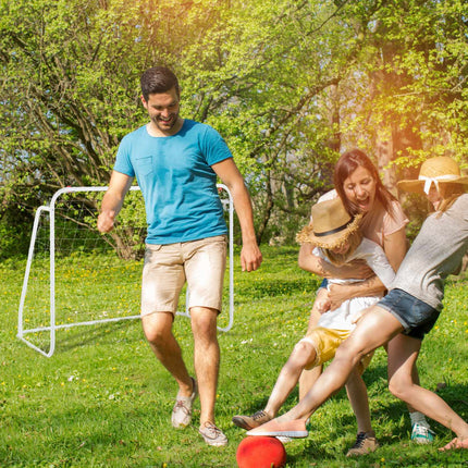 White soccer goal with steel frame