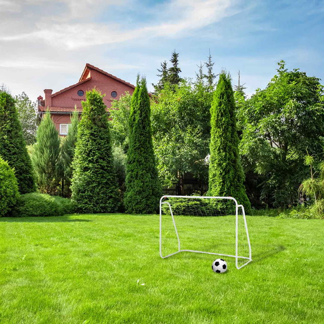 White soccer goal with steel frame