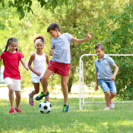 White soccer goal with steel frame