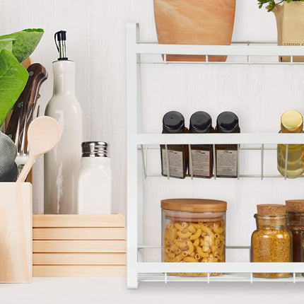 White spice rack with 3 levels