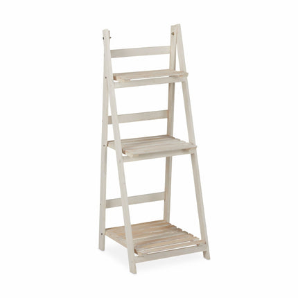 White stairs with wooden flowers