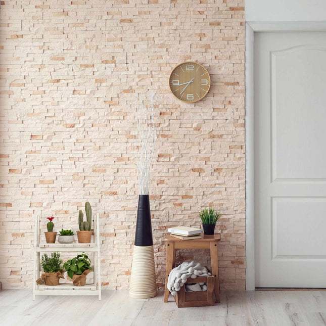 White stairs with wooden flowers