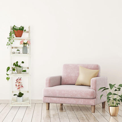 White stairs with wooden flowers