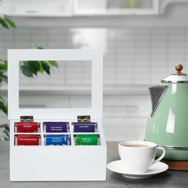 White tea box with 6 compartments