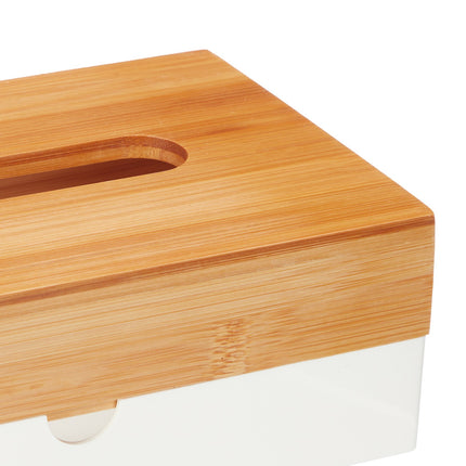 White tissue box with bamboo lid