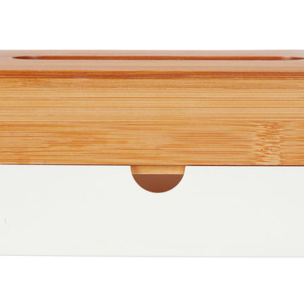 White tissue box with bamboo lid