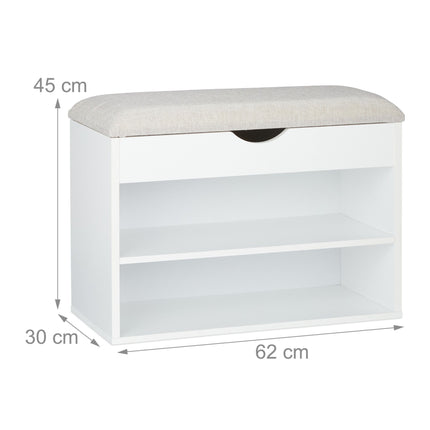 White upholstered shoe bench