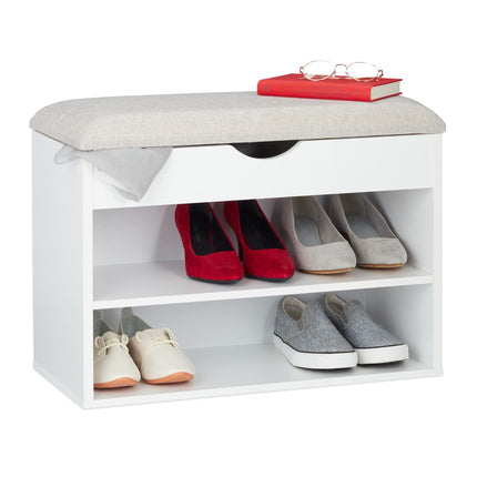 White upholstered shoe bench